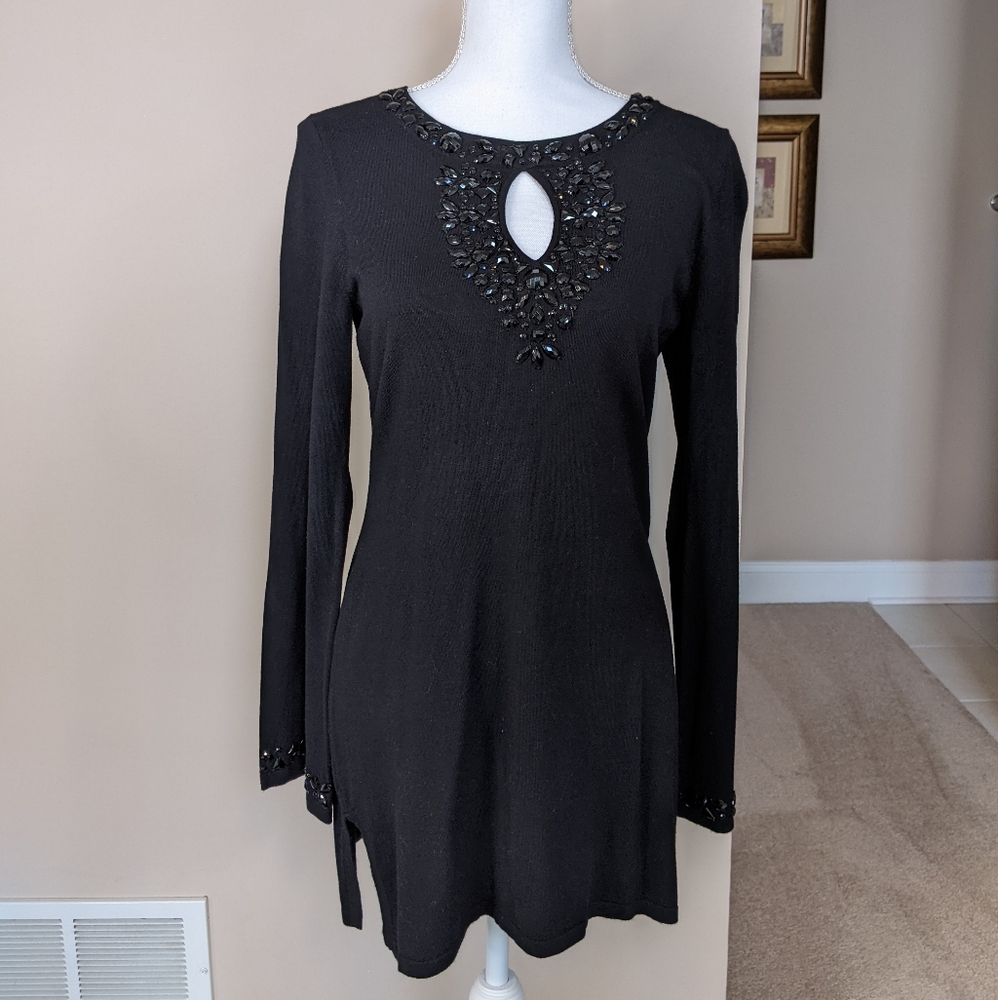 INC Black Sequined Sweater Dress MEDIUM